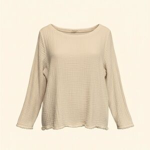 Eileen Fisher XL Cream cotton Gauze weave 3/4 sleeve 24” Length